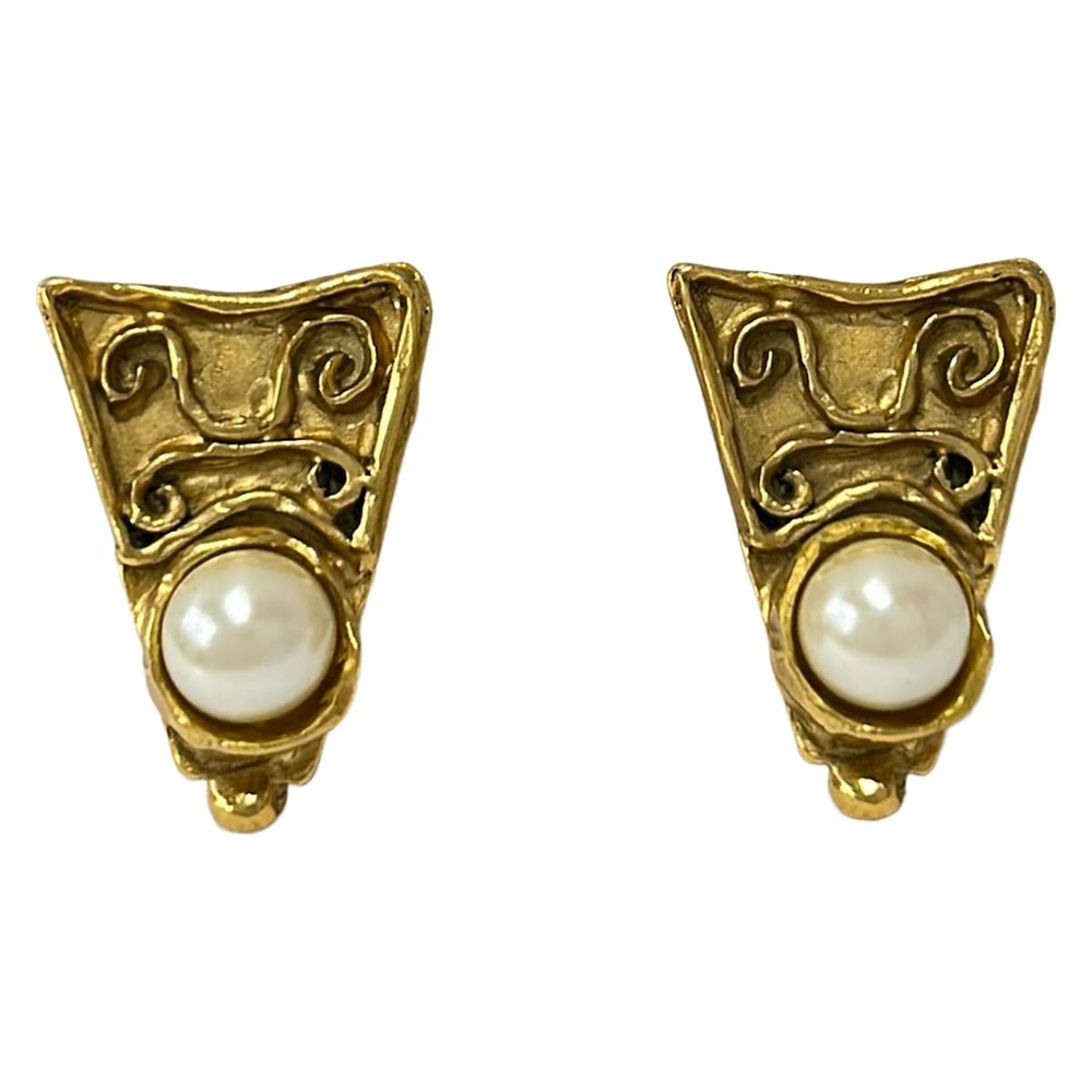 Saint Laurent YvesSaintLaurent Clip On Earrings Gold White Hardware Faux Pearl